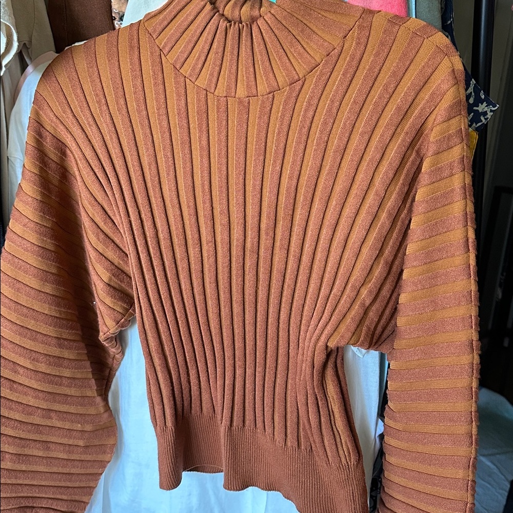 Free People Ribbed Knit Cowl Sweater in Rusty Orange